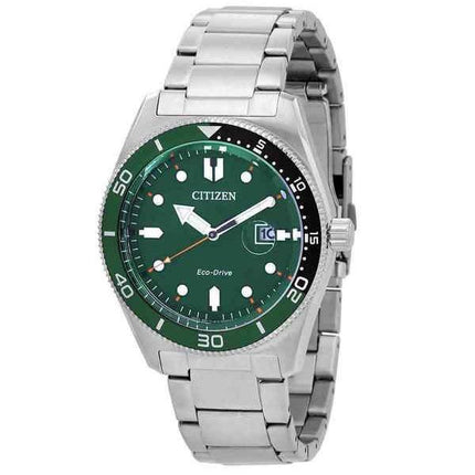 Reloj para hombre Citizen Marine Eco-Drive de acero inoxidable con esfera verde AW1768-80X 100M