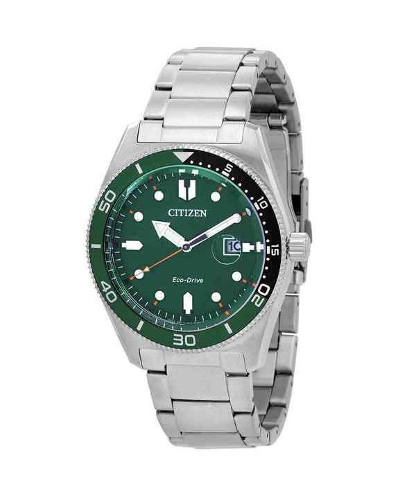 Reloj para hombre Citizen Marine Eco-Drive de acero inoxidable con esfera verde AW1768-80X 100M