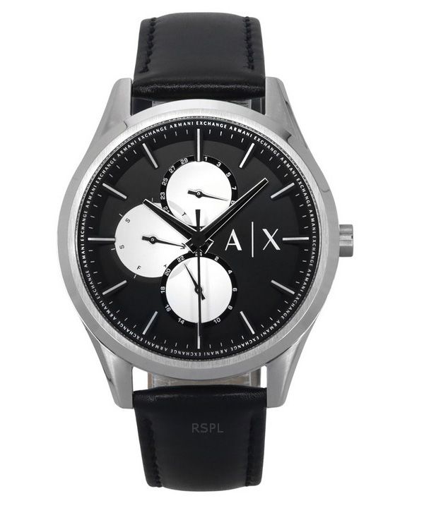 Reloj Armani Exchange multifunción con correa de cuero y esfera negra de cuarzo AX1872 para hombre