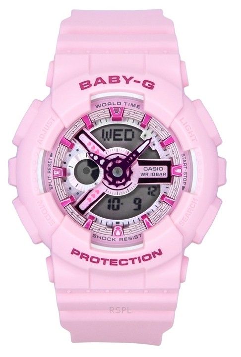 Reloj Casio Baby-G analógico digital con correa de resina rosa y esfera rosa de cuarzo BA-110YK-4A 100 m para mujer