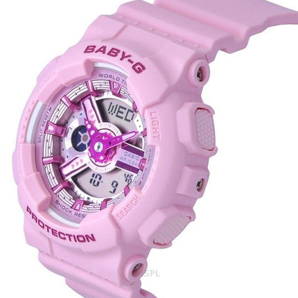 Reloj Casio Baby-G analógico digital con correa de resina rosa y esfera rosa de cuarzo BA-110YK-4A 100 m para mujer