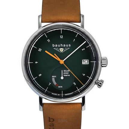 Reloj Bauhaus Classic Solar 21124 para hombre con correa de piel marrón y esfera verde oscuro