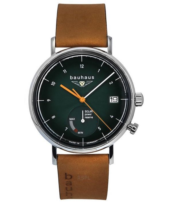 Reloj Bauhaus Classic Solar 21124 para hombre con correa de piel marrón y esfera verde oscuro