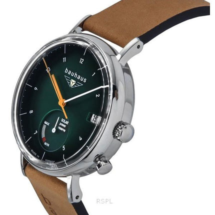 Reloj Bauhaus Classic Solar 21124 para hombre con correa de piel marrón y esfera verde oscuro