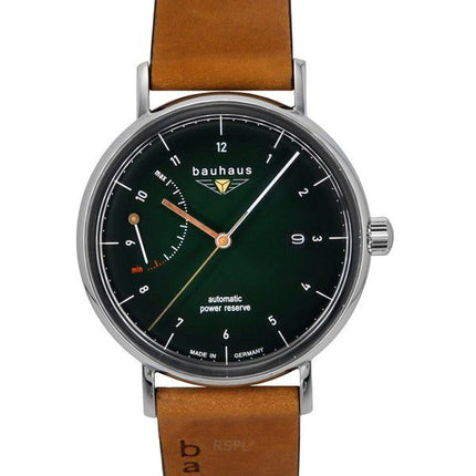 Reloj Bauhaus Classic para hombre, automático, con correa de piel marrón y esfera verde oscuro, 21604