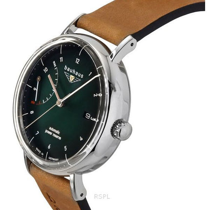 Reloj Bauhaus Classic para hombre, automático, con correa de piel marrón y esfera verde oscuro, 21604