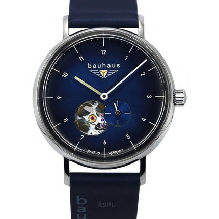 Reloj automático Bauhaus Classic 21663 para hombre con correa de piel azul y esfera abierta en color azul oscuro