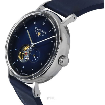 Reloj automático Bauhaus Classic 21663 para hombre con correa de piel azul y esfera abierta en color azul oscuro