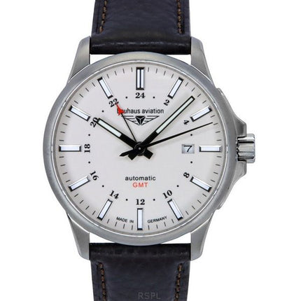 Reloj automático Bauhaus Aviation GMT con correa de cuero y esfera beige luminosa 28685 100M para hombre