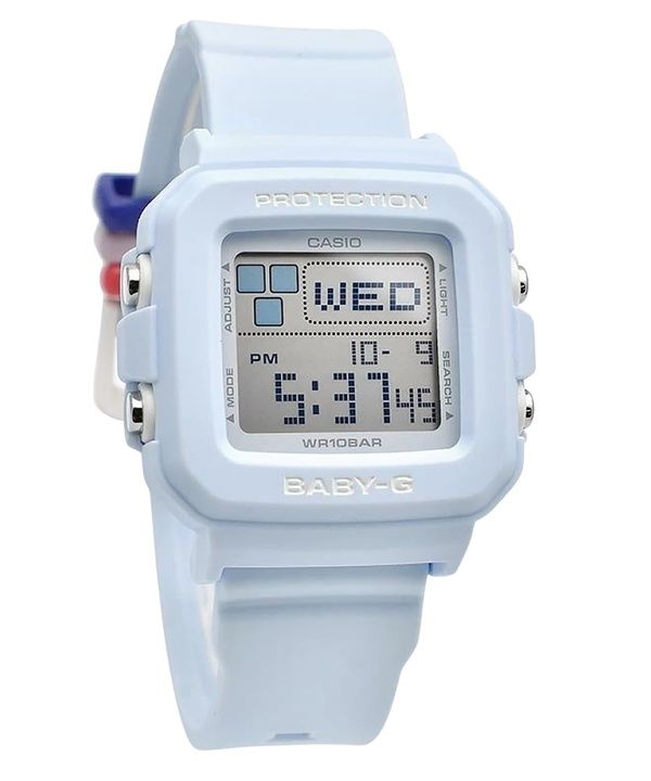 Reloj Casio Baby-G Plus Digital de cuarzo con correa de resina azul claro BGD-10L-2 para mujer, 100 m, con presillas de correa a