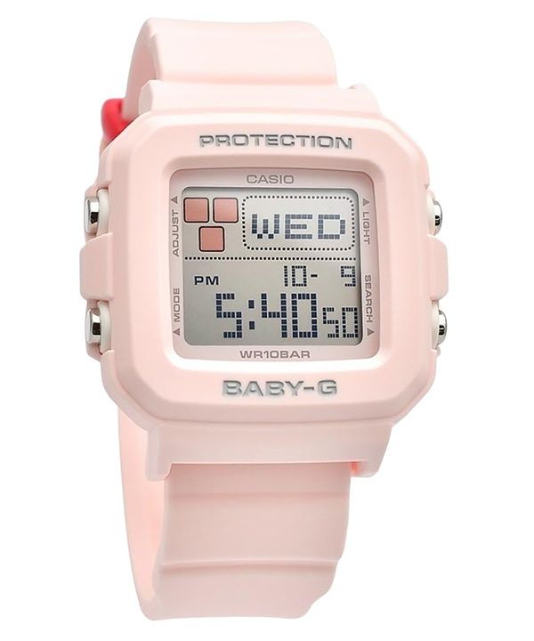 Reloj Casio Baby-G Plus Digital Pink Resin Strap Quartz BGD-10L-4 para mujer, 100 m, con presillas de correa adicionales