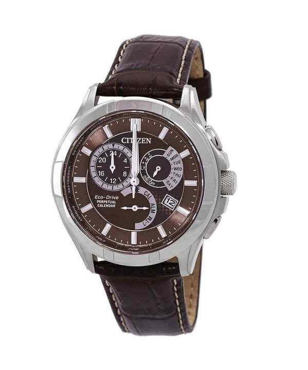 Reloj Citizen Eco-Drive Perpetual GMT con correa de cuero y esfera marrón BL8160-07X 100M para hombre