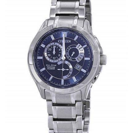 Reloj para hombre Citizen Eco-Drive Calendario perpetuo GMT de acero inoxidable con esfera azul BL8160-58L 100M