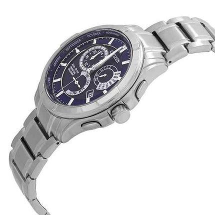 Reloj para hombre Citizen Eco-Drive Calendario perpetuo GMT de acero inoxidable con esfera azul BL8160-58L 100M