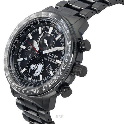 Reloj de piloto Citizen Promaster Geo Trekker Eco-Drive BY3005-56G de acero inoxidable con esfera negra y correa de piel de bece