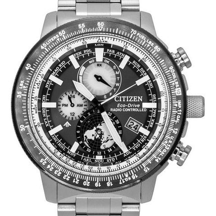 Reloj de piloto Citizen Promaster Geo Trekker Eco-Drive BY3006-53H de acero inoxidable con esfera gris y correa de piel de becer