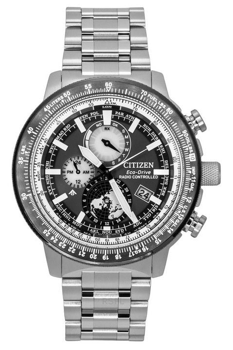 Reloj de piloto Citizen Promaster Geo Trekker Eco-Drive BY3006-53H de acero inoxidable con esfera gris y correa de piel de becer