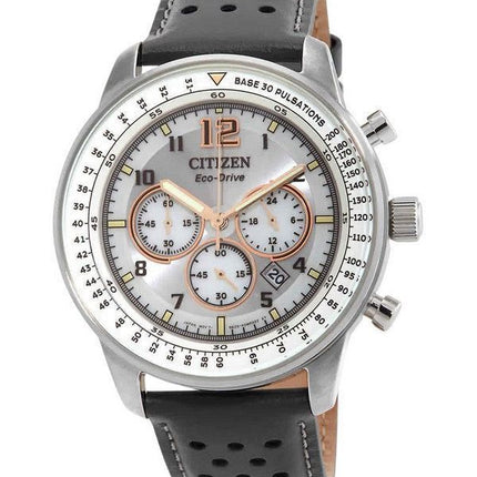 Reloj Citizen Cronógrafo Correa de cuero Esfera gris Eco-Drive CA4500-24H 100M para hombre