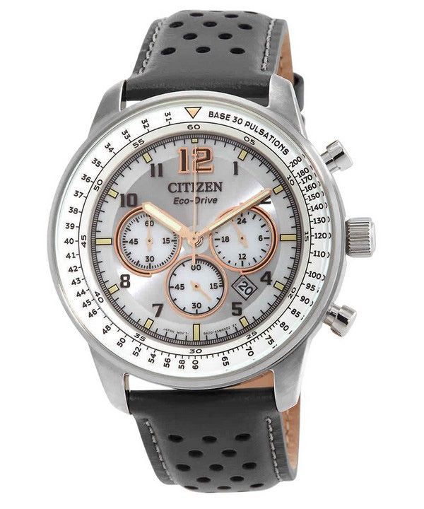 Reloj Citizen Cronógrafo Correa de cuero Esfera gris Eco-Drive CA4500-24H 100M para hombre