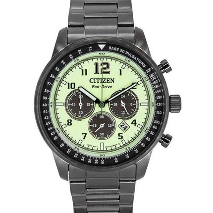 Reloj para hombre Citizen Eco-Drive cronógrafo de iones grises de acero inoxidable con esfera verde luminosa completa CA4507-84X