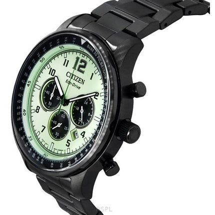 Reloj para hombre Citizen Eco-Drive cronógrafo de iones grises de acero inoxidable con esfera verde luminosa completa CA4507-84X