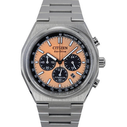 Reloj Citizen Zenshin Cronógrafo Super Titanium con esfera color salmón Eco-Drive CA4610-85Z 100M para hombre