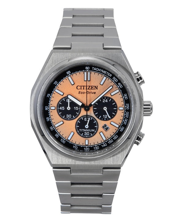 Reloj Citizen Zenshin Cronógrafo Super Titanium con esfera color salmón Eco-Drive CA4610-85Z 100M para hombre