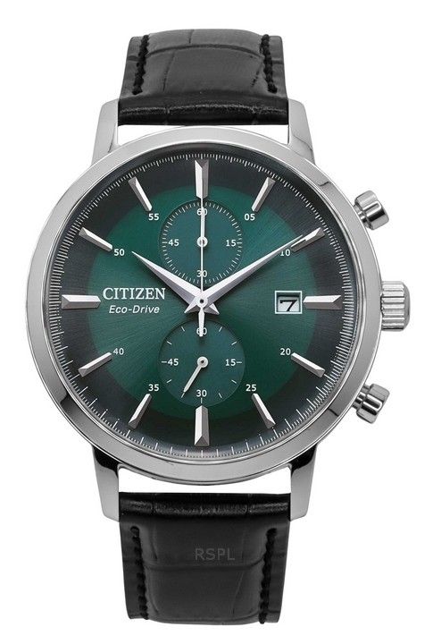 Reloj Citizen Eco-Drive Cronógrafo Correa de piel Esfera verde CA7069-24X para hombre