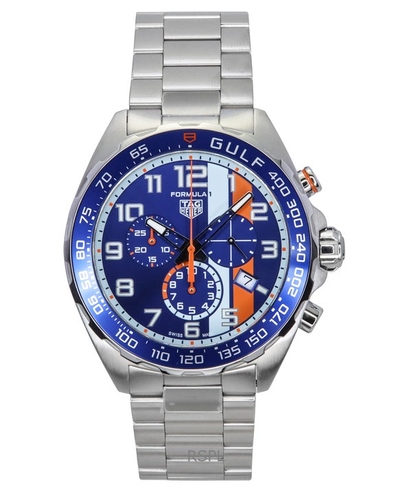 Reloj de buceo Tag Heuer Formula 1 Chronograph X Gulf de cuarzo con esfera azul y acero inoxidable CAZ101AT.BA0842 200M para hom