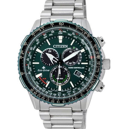 Reloj de piloto para hombre Citizen Promaster Sky AT Radio Controlled Chronograph Green Dial Eco-Drive CB5004-59W 200M