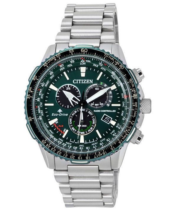 Reloj de piloto para hombre Citizen Promaster Sky AT Radio Controlled Chronograph Green Dial Eco-Drive CB5004-59W 200M