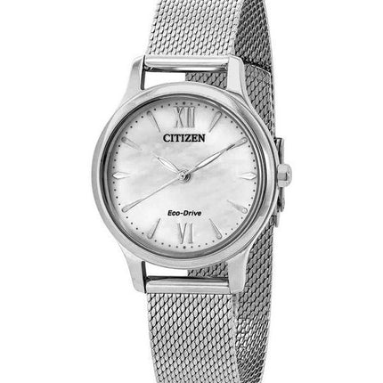 Reloj Citizen Eco-Drive de malla de acero inoxidable con esfera blanca EM0899-81A para mujer