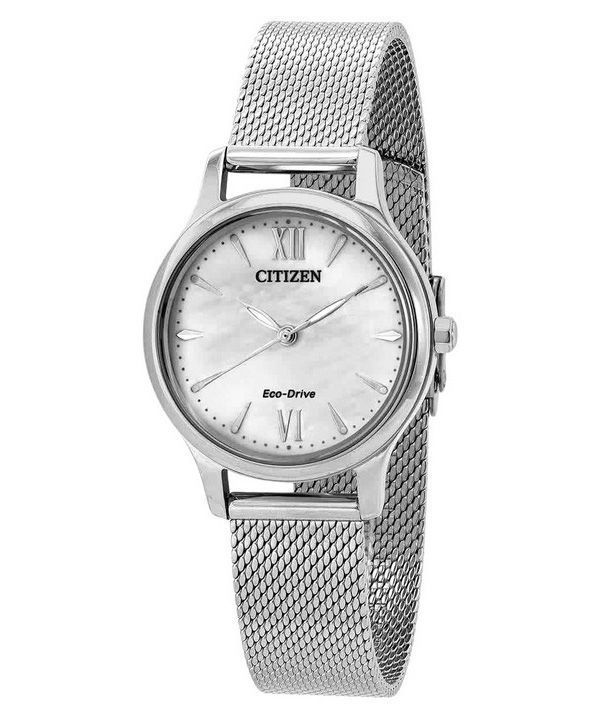 Reloj Citizen Eco-Drive de malla de acero inoxidable con esfera blanca EM0899-81A para mujer