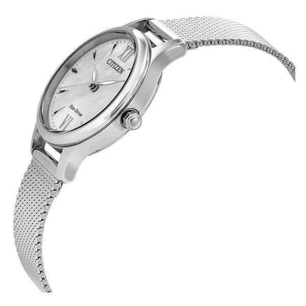 Reloj Citizen Eco-Drive de malla de acero inoxidable con esfera blanca EM0899-81A para mujer