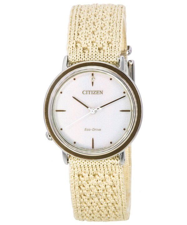 Citizen L Ambiluna Diamond Accent Beige Dial Eco-Drive EM1006-40A Reloj para mujer con brazalete de malla extra