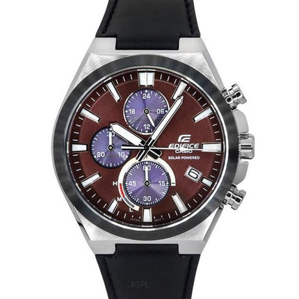 Reloj para hombre Casio Edifice cronógrafo analógico con correa de cuero y esfera burdeos Solar EQS-950BL-5A 100M