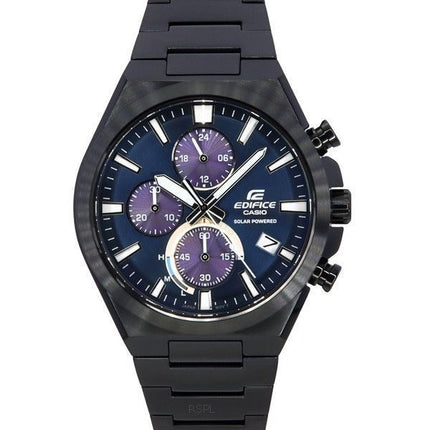 Reloj para hombre Casio Edifice Cronógrafo analógico Acero inoxidable chapado en iones negros Esfera azul Solar EQS-950DC-2A 100