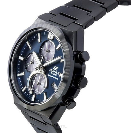 Reloj para hombre Casio Edifice Cronógrafo analógico Acero inoxidable chapado en iones negros Esfera azul Solar EQS-950DC-2A 100