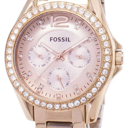 Reloj de cristal multifunción Riley fósil ES2811 oro rosa mujer