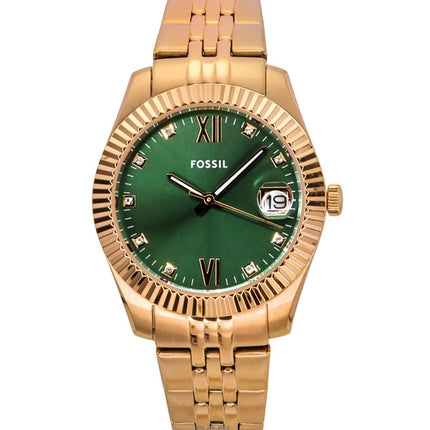 Reloj Fossil Scarlette ES5369 de cuarzo con esfera verde y acero inoxidable en tono oro rosa para mujer