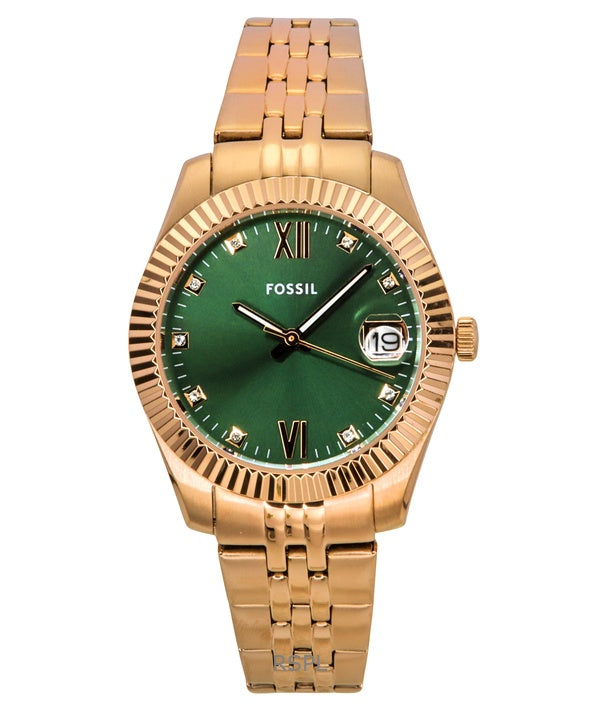 Reloj Fossil Scarlette ES5369 de cuarzo con esfera verde y acero inoxidable en tono oro rosa para mujer