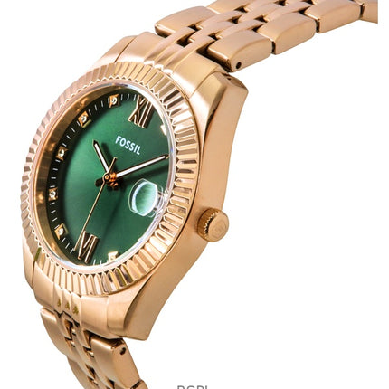 Reloj Fossil Scarlette ES5369 de cuarzo con esfera verde y acero inoxidable en tono oro rosa para mujer