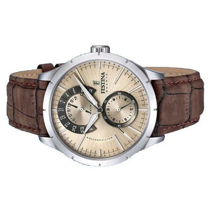 Reloj Festina Retro con correa de cuero multifunción y esfera beige de cuarzo F16573-9 para hombre