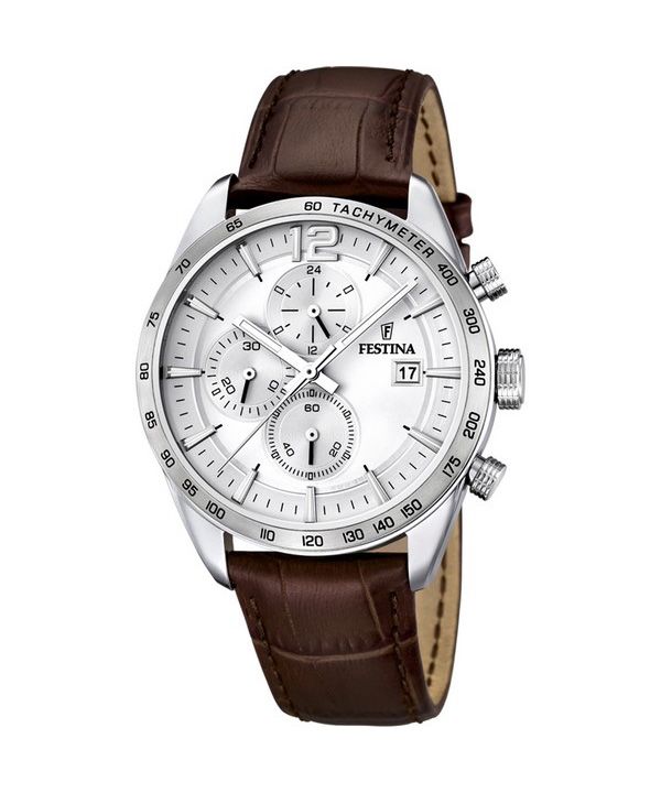 Reloj Festina Timeless Cronógrafo Correa de cuero Esfera plateada Cuarzo F16760-1 para hombre