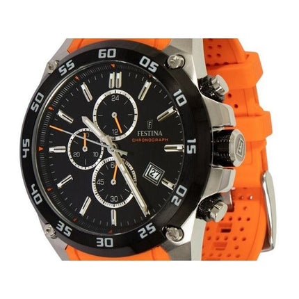 Festina The Originals Cronógrafo Correa de caucho naranja Esfera negra Cuarzo F20330-4 100M Reloj para hombre