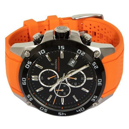 Festina The Originals Cronógrafo Correa de caucho naranja Esfera negra Cuarzo F20330-4 100M Reloj para hombre