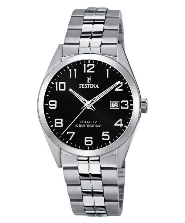 Festina Classics Reloj de cuarzo con esfera negra y acero inoxidable F20437-4 100M para hombre