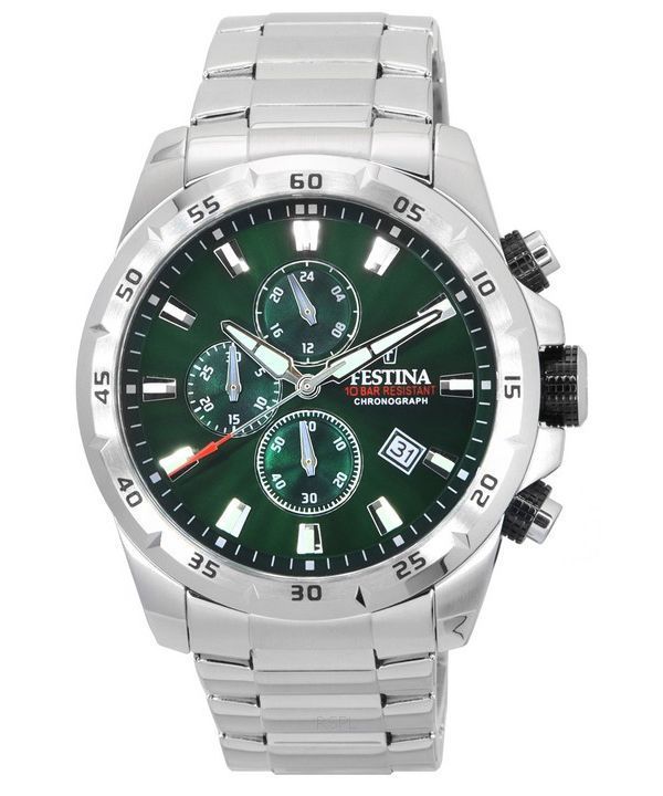 Festina Sports Chorongraph Acero inoxidable Esfera verde Cuarzo F20463-3 F204633 100M Reloj para hombre