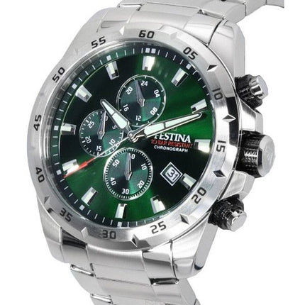 Festina Sports Chorongraph Acero inoxidable Esfera verde Cuarzo F20463-3 F204633 100M Reloj para hombre