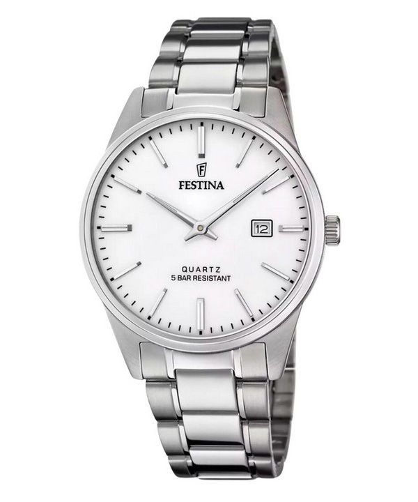 Reloj Festina Classic de acero inoxidable con esfera blanca y cuarzo F20511-2 para hombre